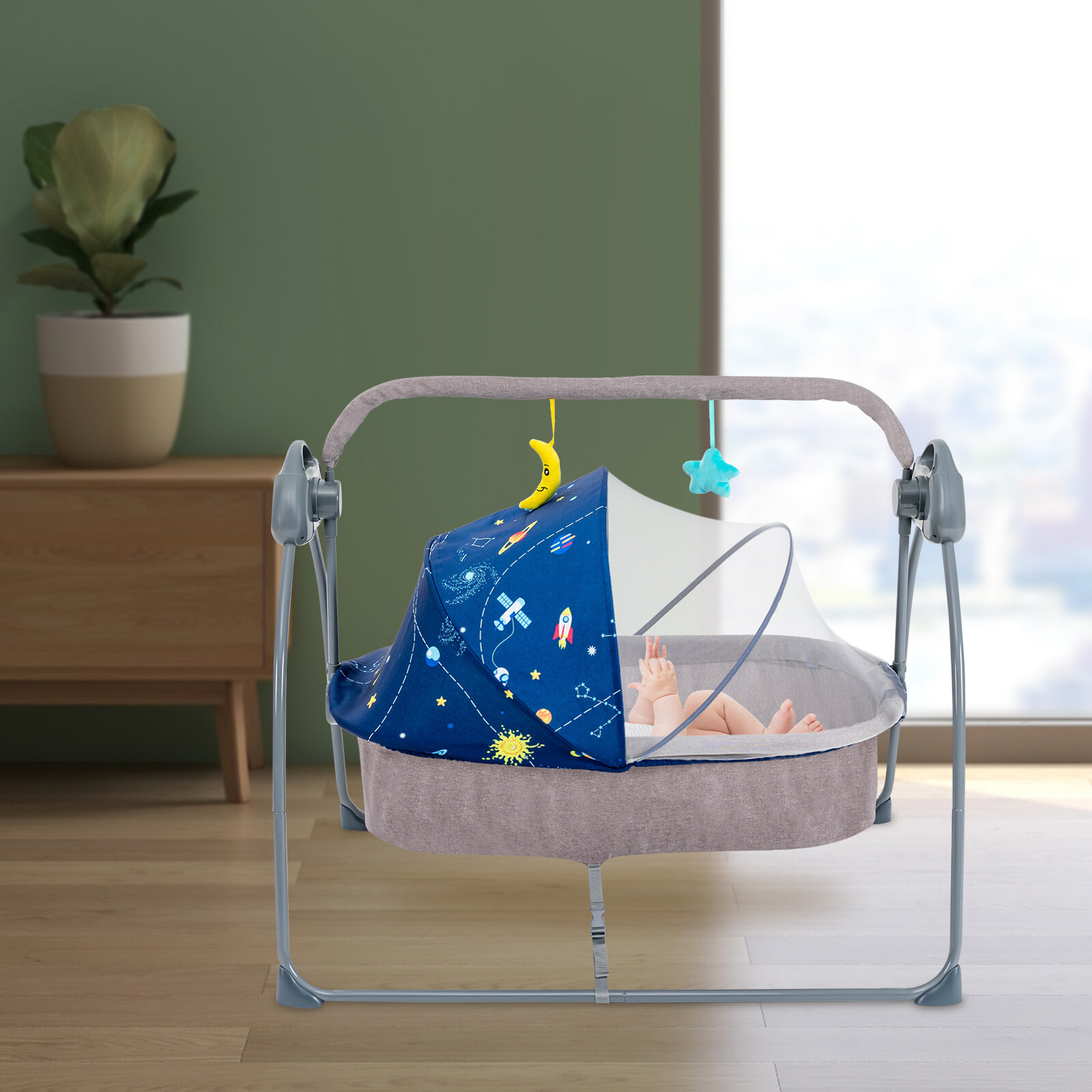 Electric Baby Cradle Crib Infant Auto-Swing Bed Rocker Bluetooth Remote Control