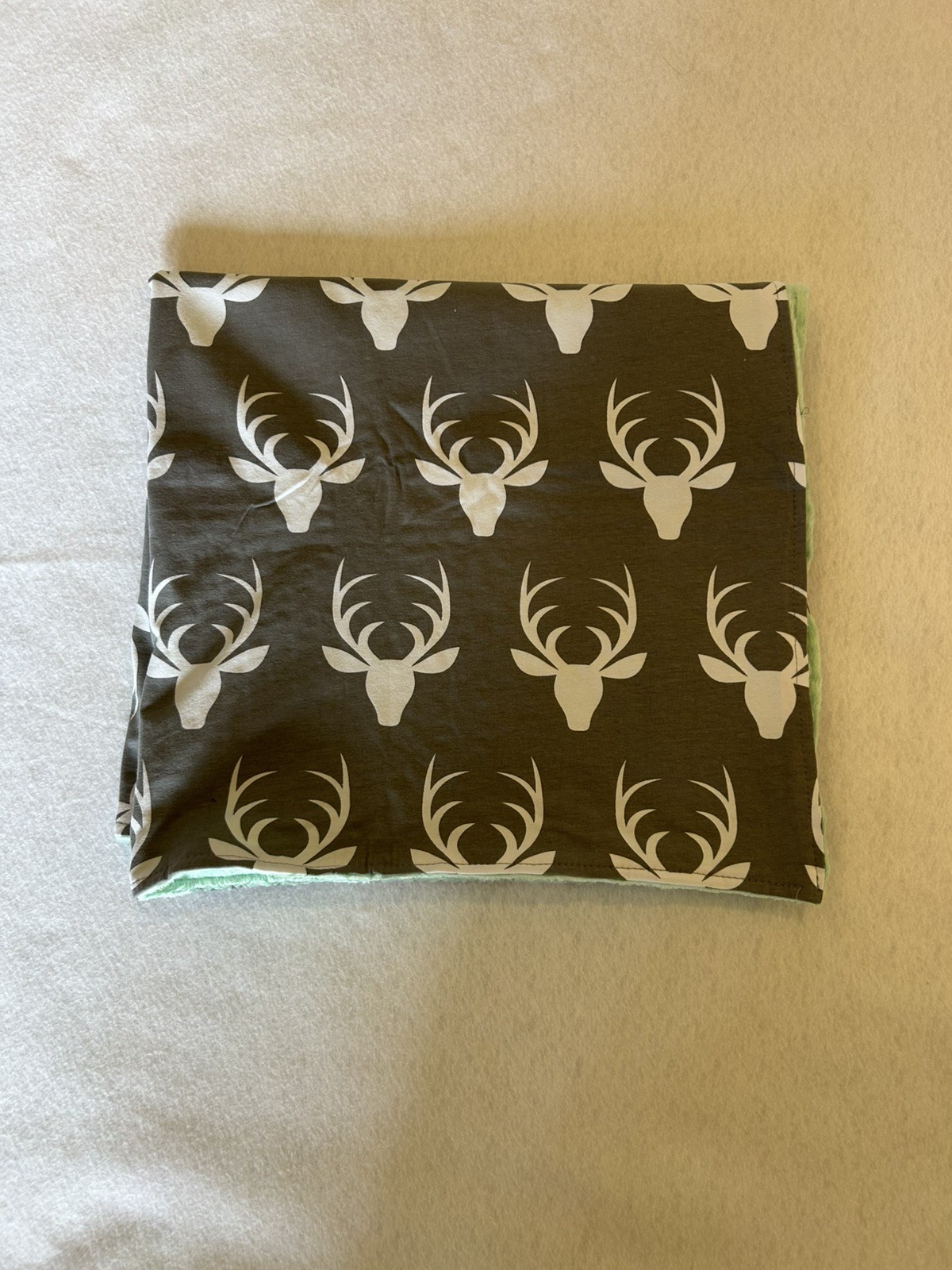 Gray Baby Blanket Deer Antlers w Minky Dots Western Hunter USA MADE
