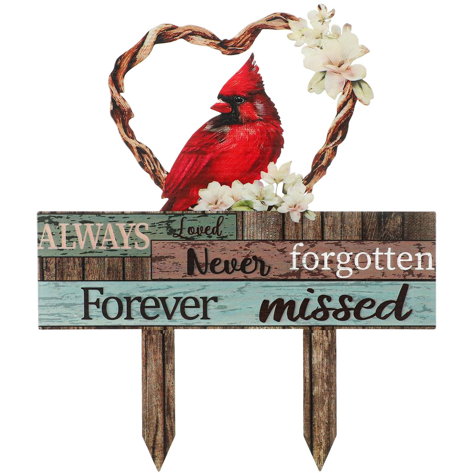 Zonon Cardinal Grave Decoration for Cemetery Heart Memorial red, brown, green 