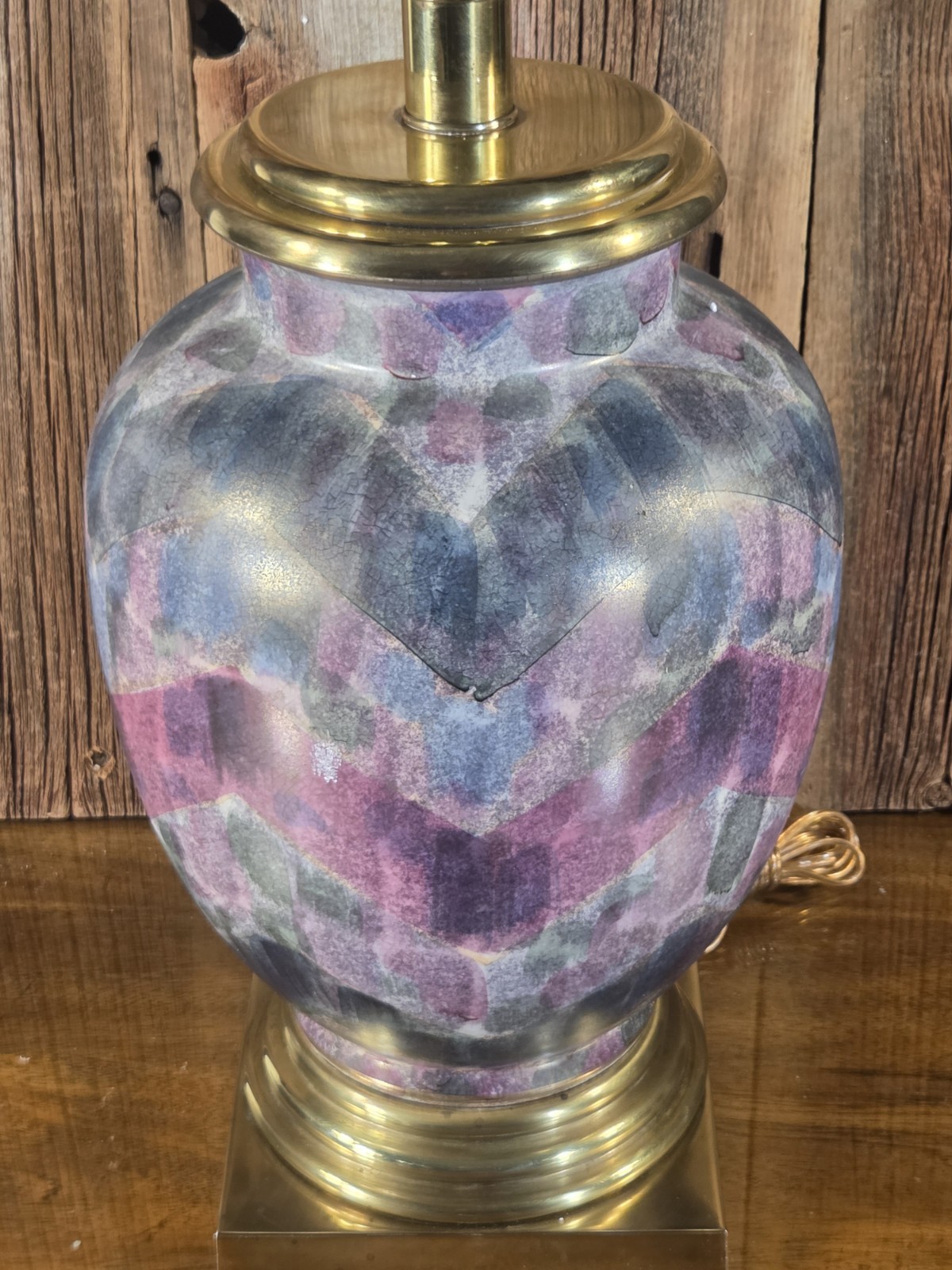 Vintage Frederick Cooper Ginger Jar Lamp - Abstract Chevron Art Pottery - Brass