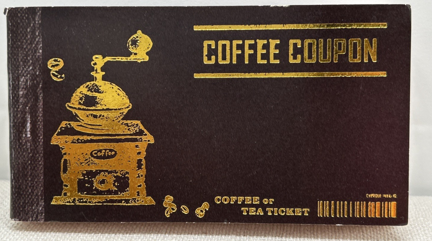 Tiny Novelty Coffee Or Tea Ticket Coupon Book 3.5 x 2" Booklet Grinder Logo