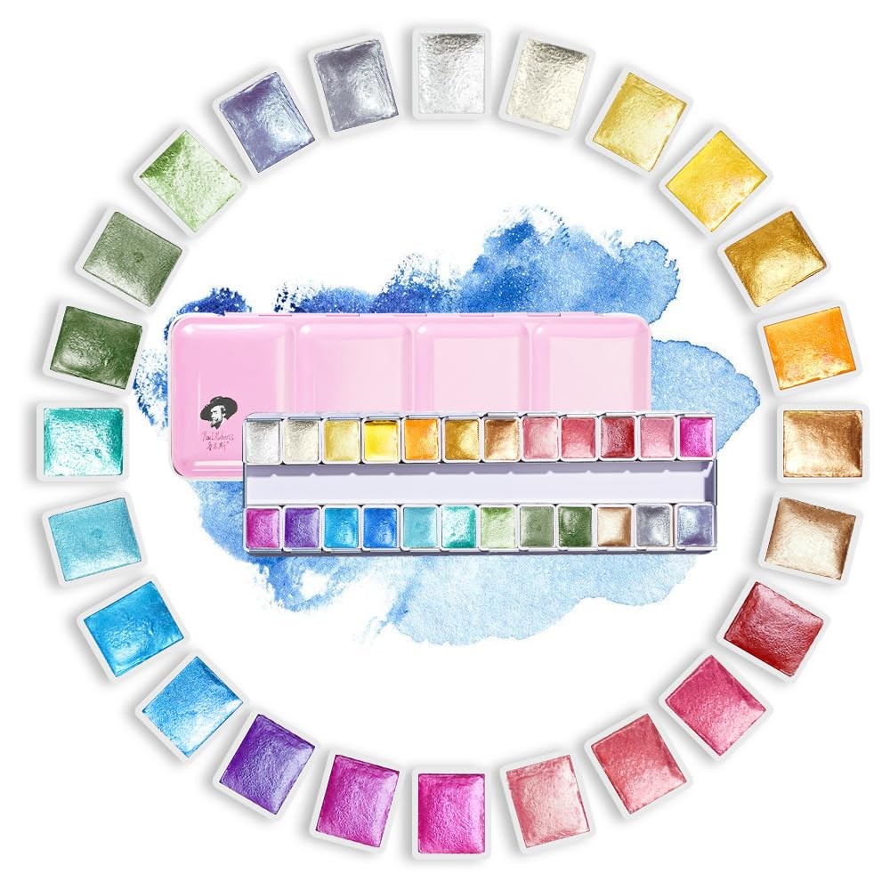 Paul Rubens Artist Watercolor Paints-Metallic Glitter Solid Colors-Pink Portable