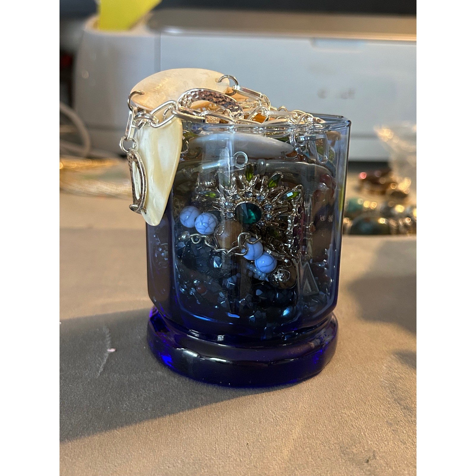 Wearable Jewelry Jar – Mother of Pearl, Beaded, Rhinestone, Mixed Lot