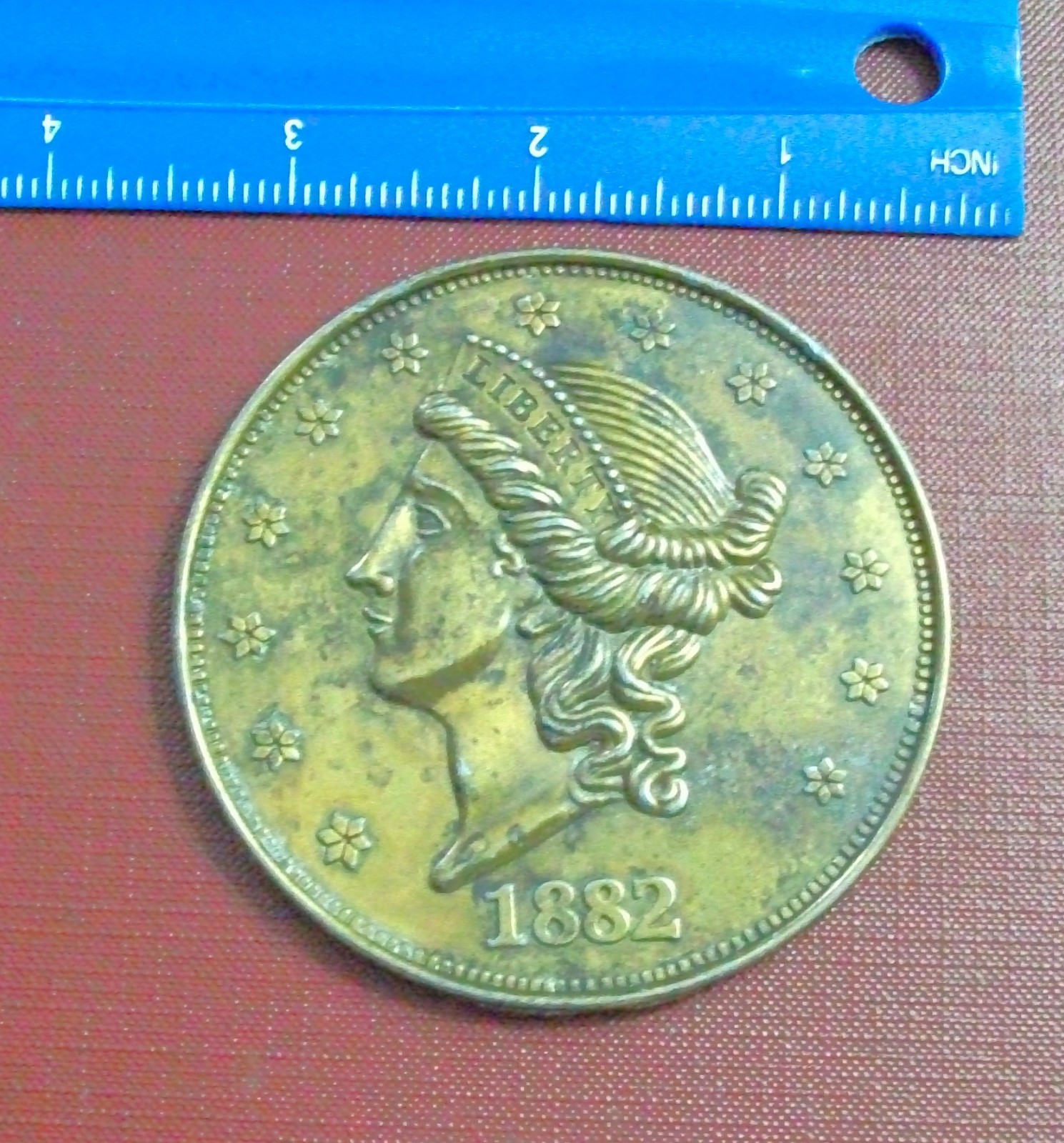 LARGE 3" NOVELTY SOUVENIR PAPERWEIGHT - 1882 $20 PIECE *Liberty