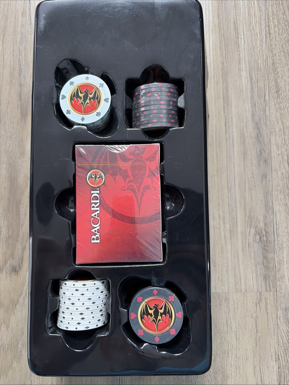 Bacardi Bat Poker Set Complete Promo Item Poker Chips and Playing Cards Deck NEW