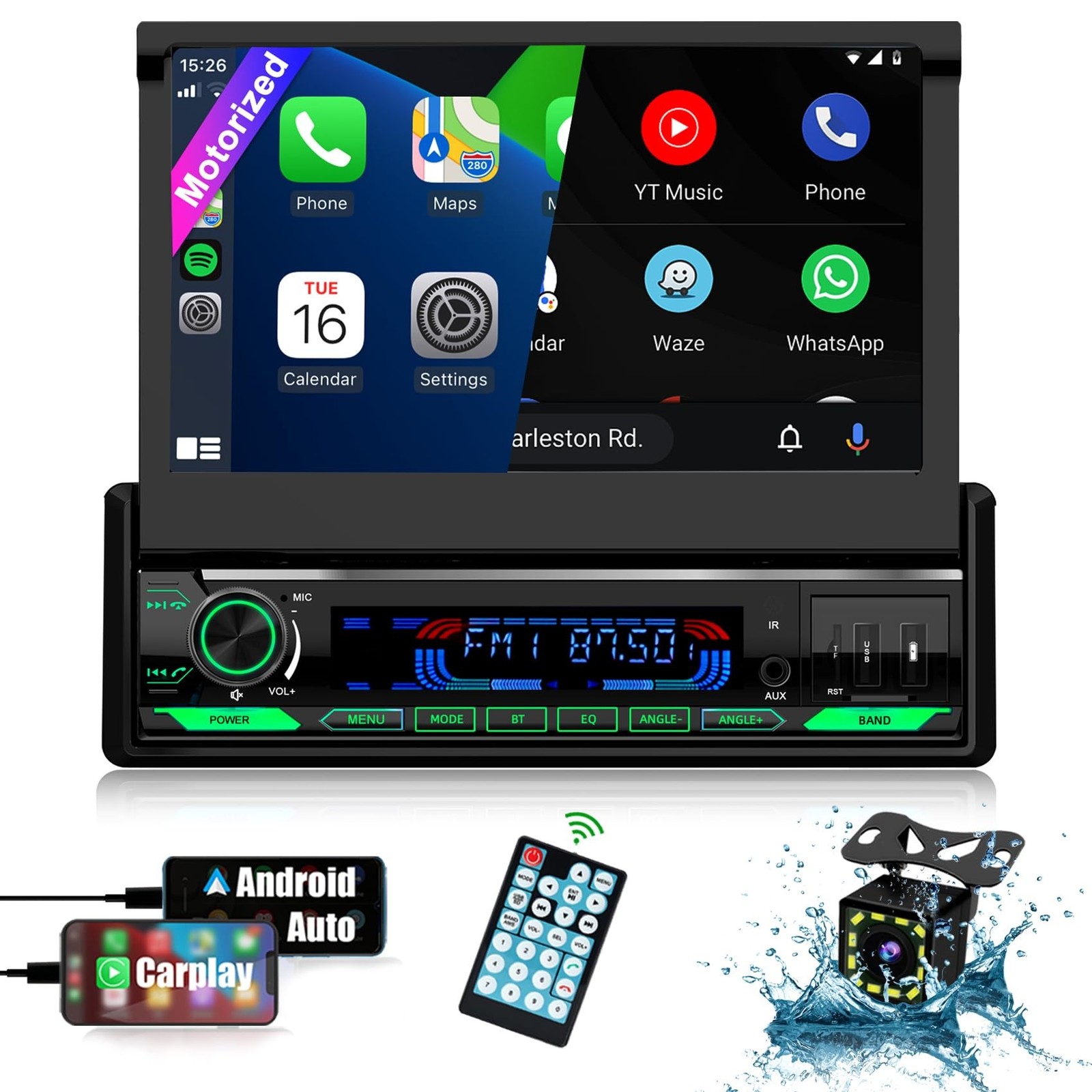 2025 Single Din Car Stereo with Apple CarPlay & Android Auto - 7 Inch Motoriz...