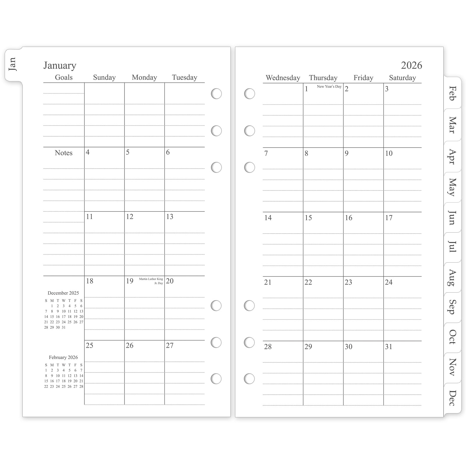 2026 Monthly Planner Refill, A6 Small Size Portable - 3(3.8"x6.8") 