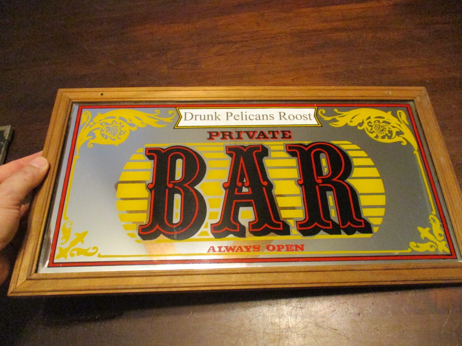 Drunk Pelicans Roost Private Bar ALWAYS OPEN, DESTIN FLORIDA REVERSE GLASS SIGN