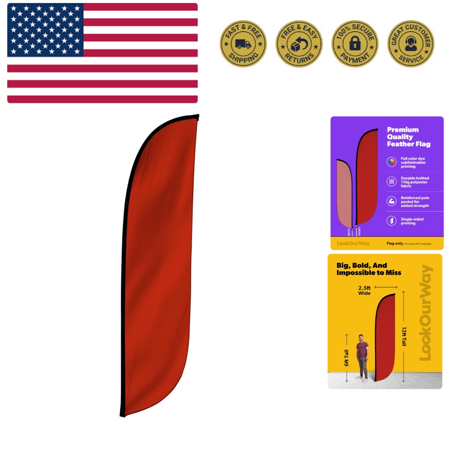 Feather Flag Banner - 12 Feet Tall Advertising Flags for Outdoor Business and...
