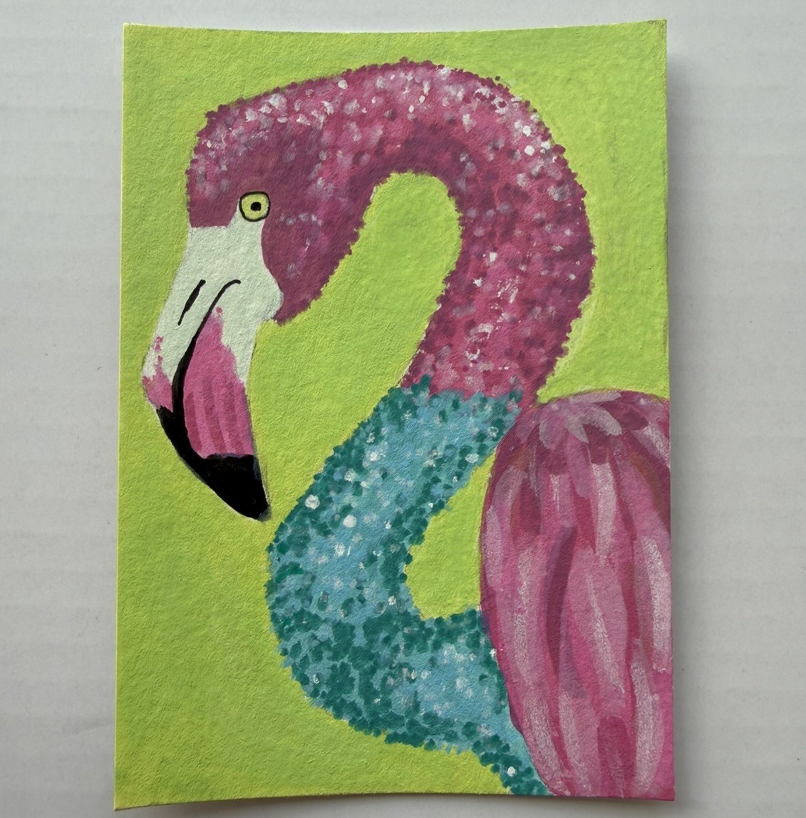 Original ACEO Gummy-worm flamingo - Hand Painted Art Card 2.5x3.5 dessert animal