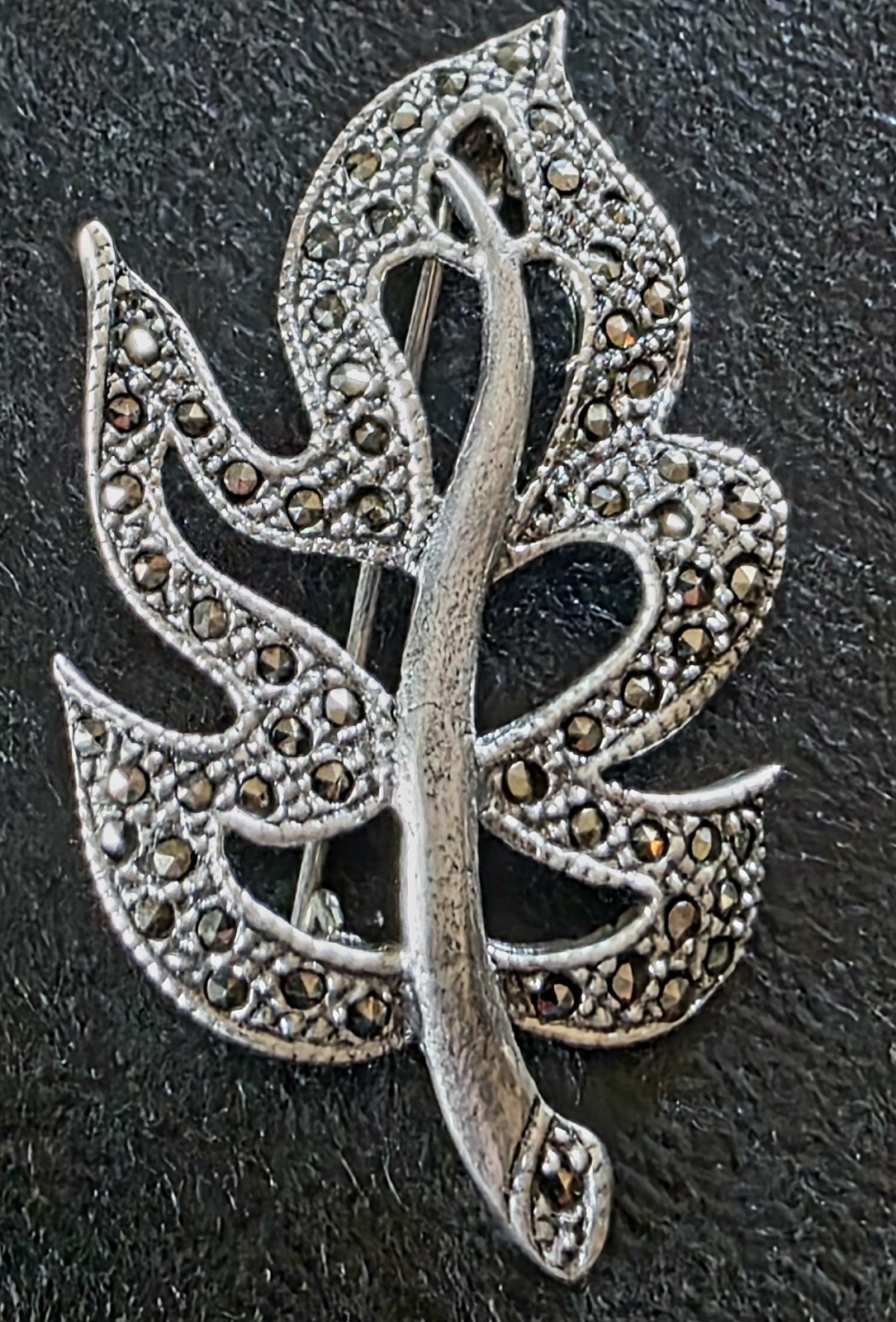 Sterling Silver & Marcasite Leaf Brooch