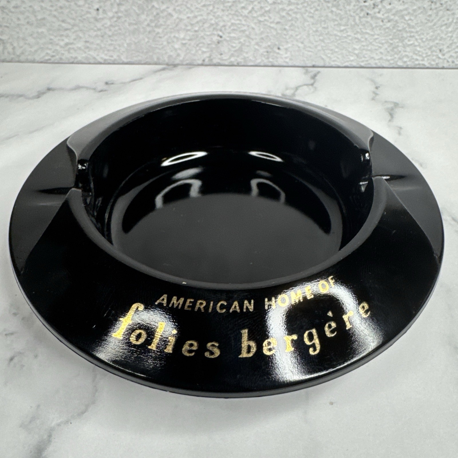 VTG Hotel Tropicana Ashtray Las Vegas Folies Bergere Black Glass Casino EUC