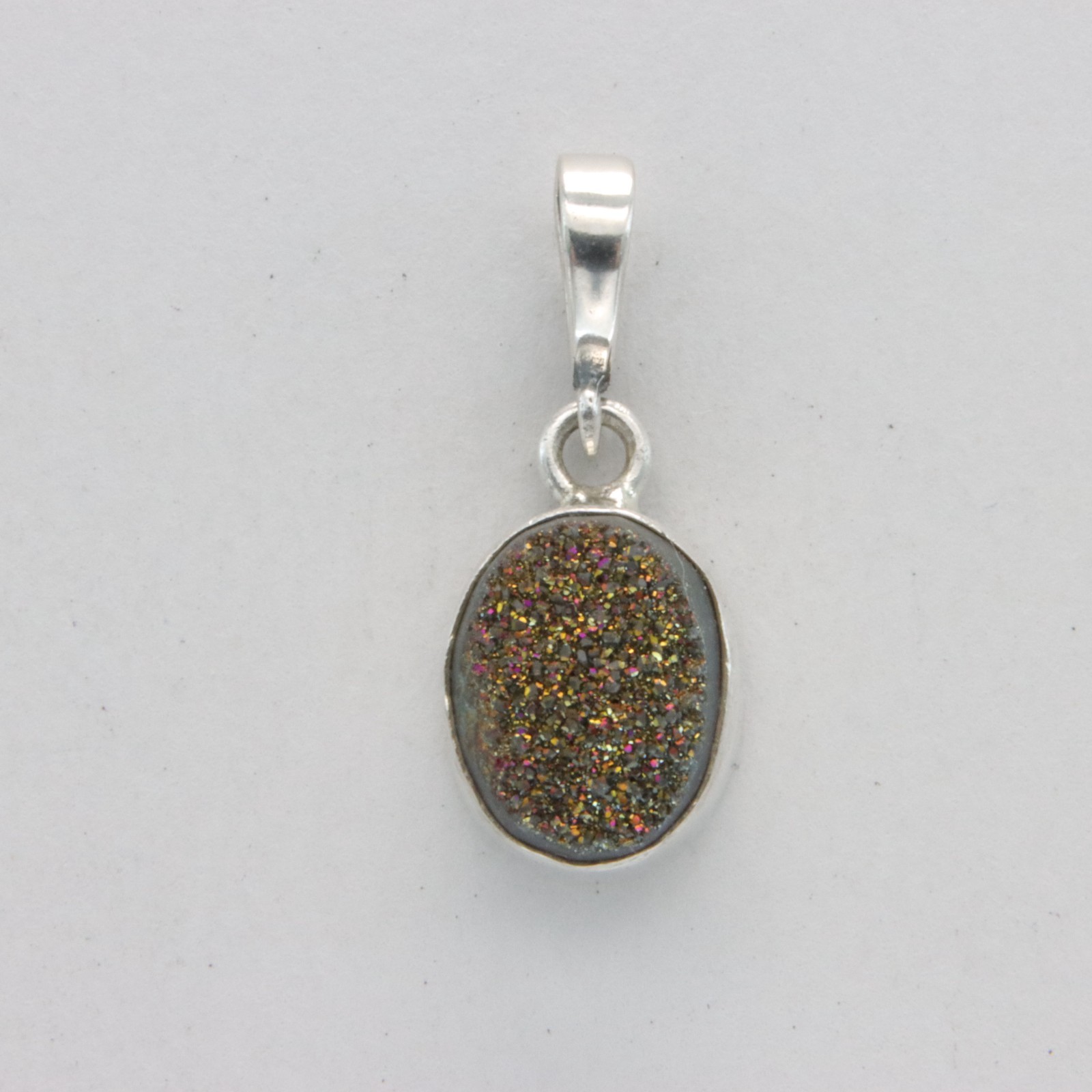 Oval Rainbow DRUZY DRUSY Druse QUARTZ Pendant - 925 STERLING SILVER Necklace #42