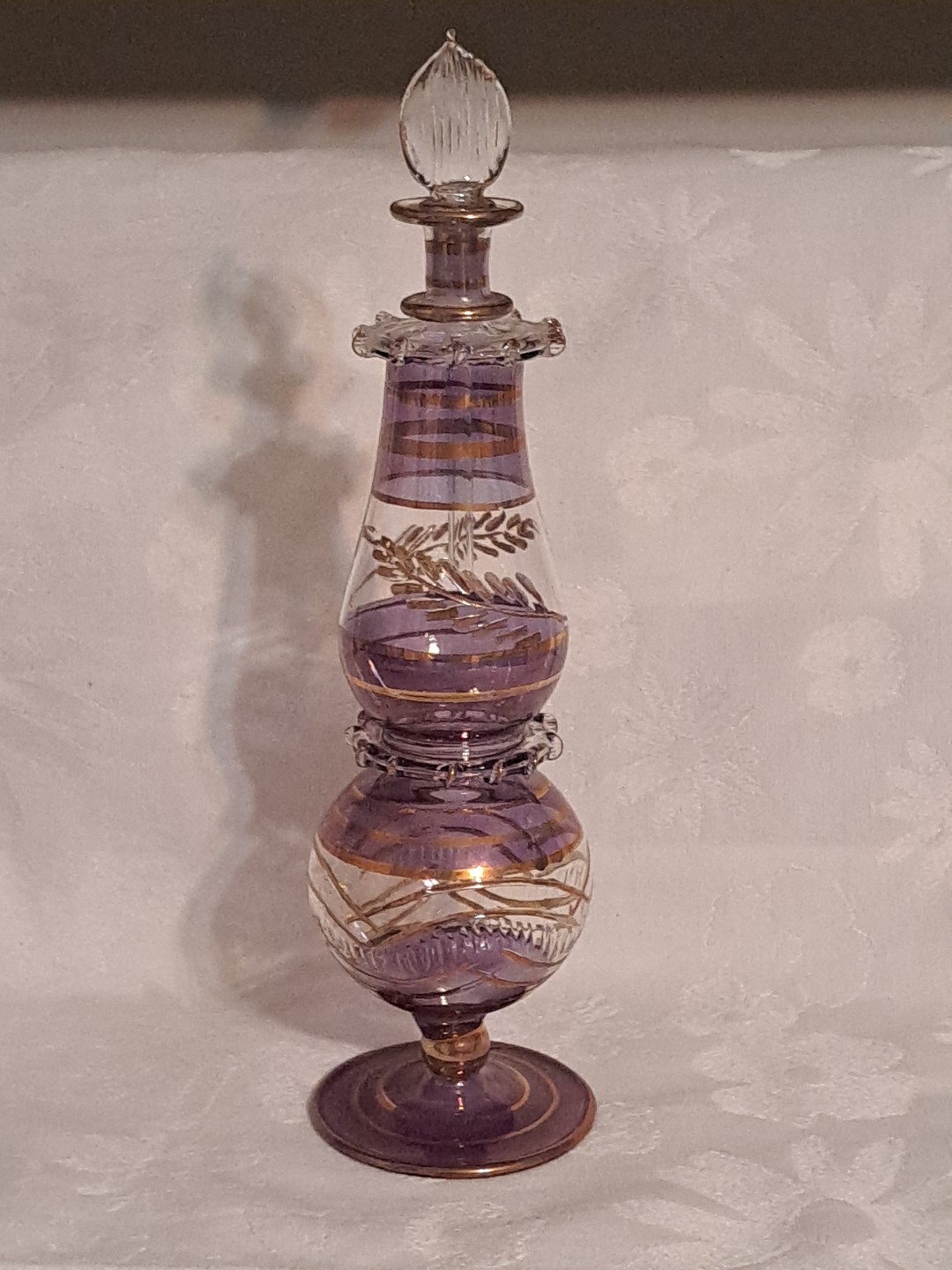 Vintage Egyptian Hand Blown Glass Perfume Bottle With Stopper 9"