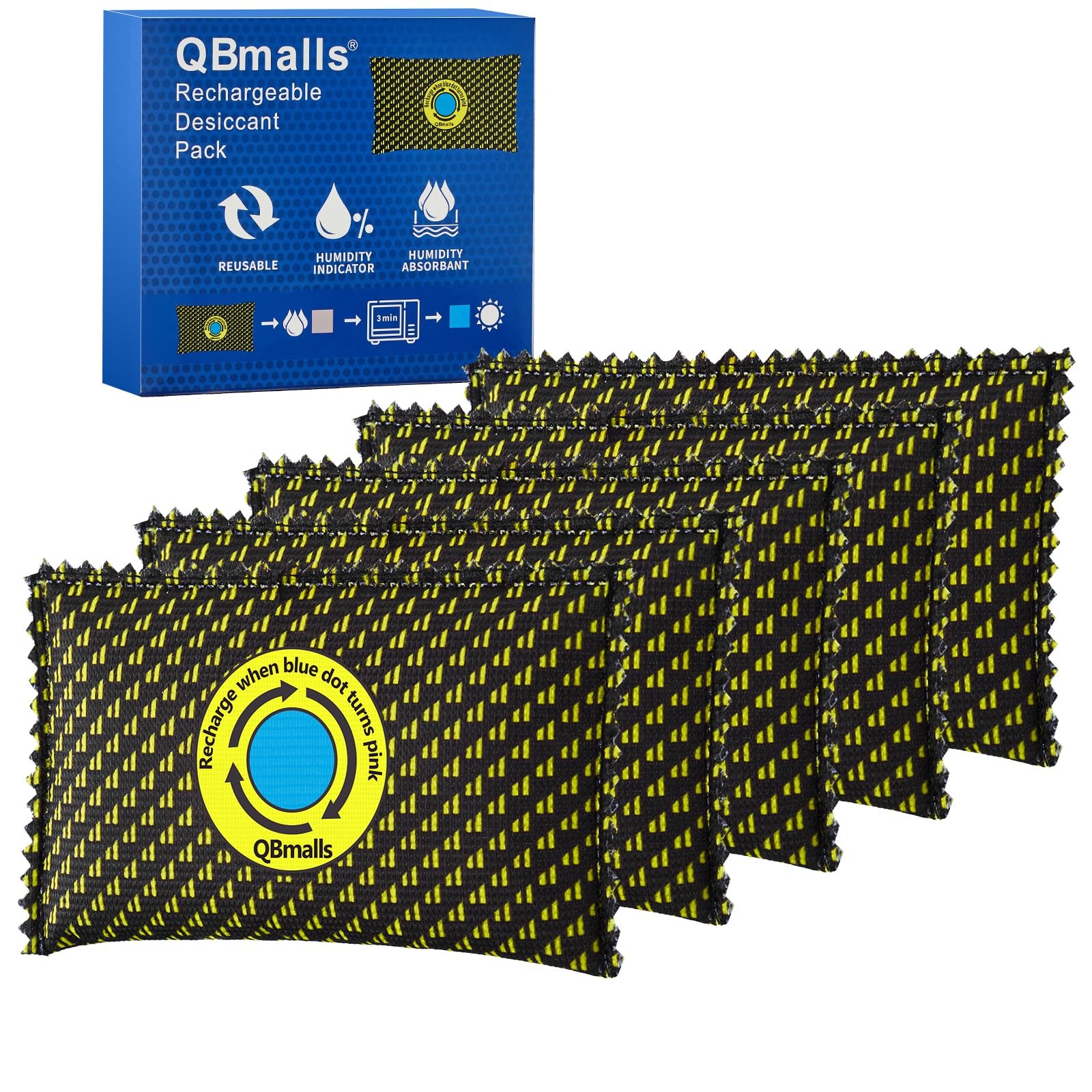 QBmalls 100g Rechargeable Desiccant Pack of 5,Moisture Absorber 5pack, yellow 