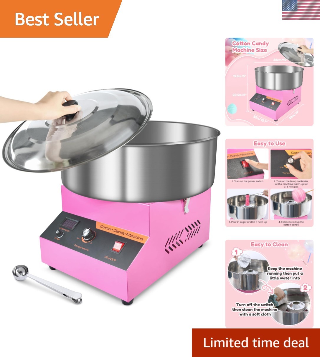 Industrial 1000W Cotton Candy Machine with Stainless Steel Bowl - Parties Galore