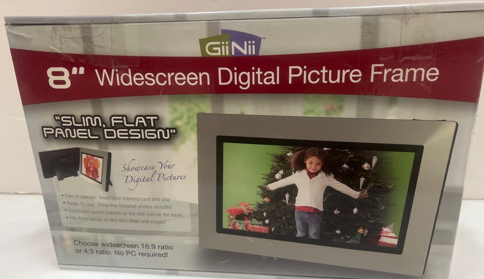 GiiNii 8" Widescreen Digital Picture Frame Slim Flat Panel Design Sealed Box NEW