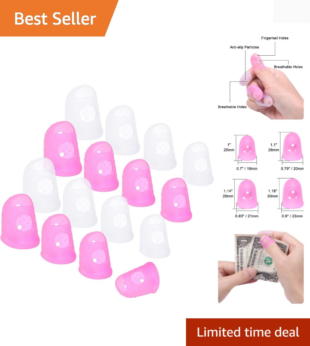 Comfortable Silicone Finger Tips - 16 Pcs in 4 Sizes for Multi-Purpose Use