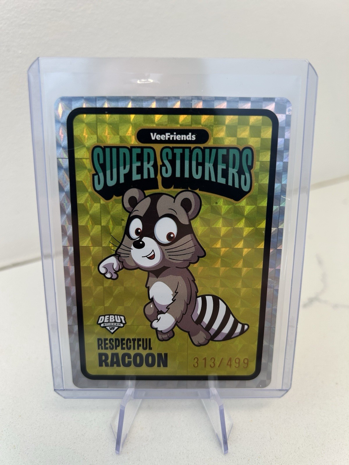 Respectufl Racoon 2026 VeeFriends Super Stickers Spectacular DEBUT YELLOW /499