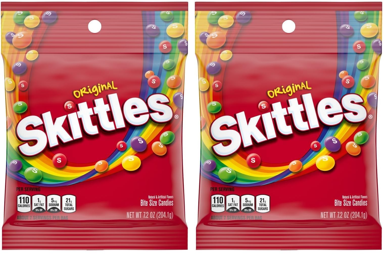 Skittles Original Candy, 7.2 ounce bag (Pack of Ounce 2), Orange 