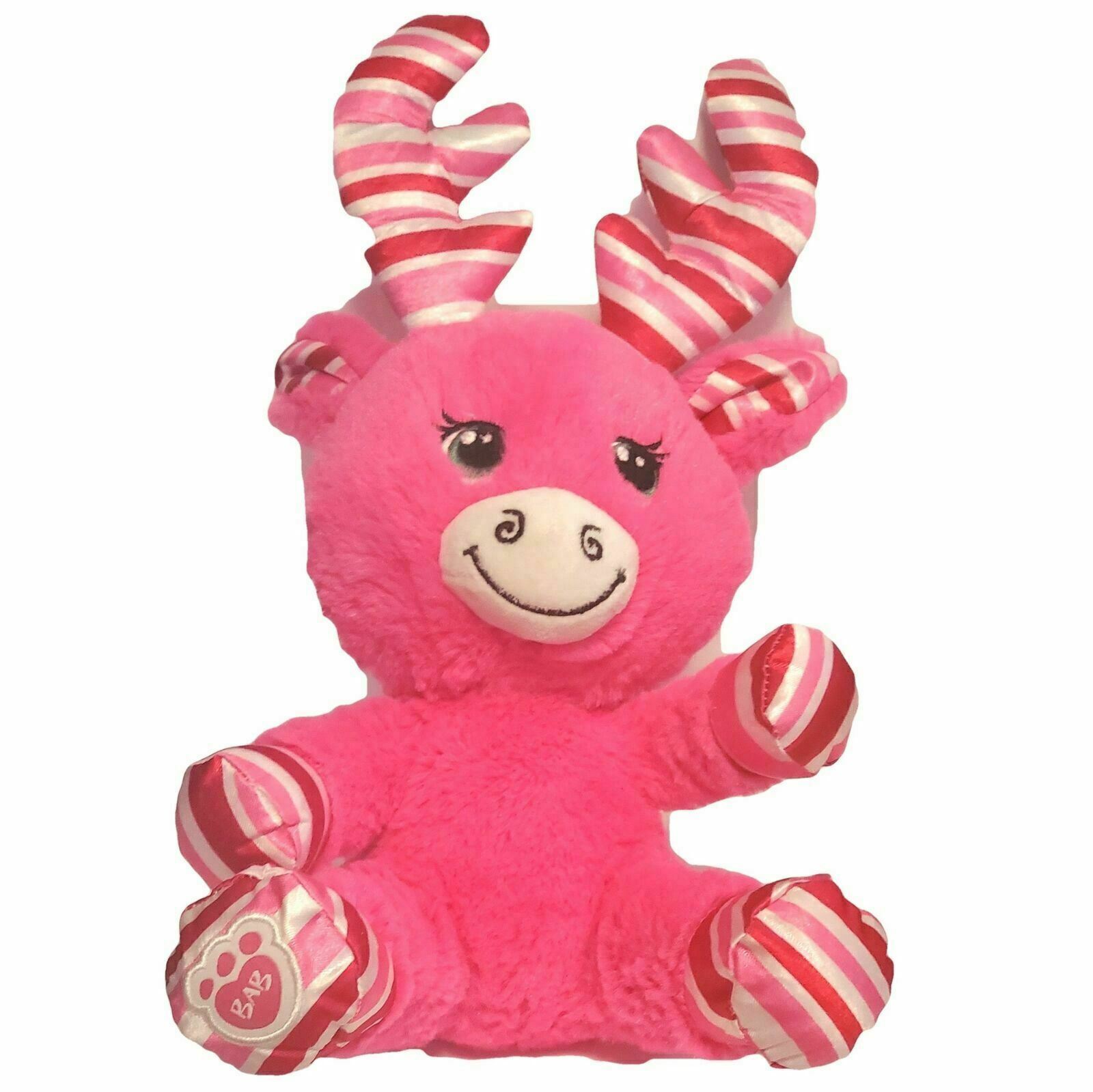 Build A Bear Buddies Christmas Pink Candy Cane Moose Plush Toy 8" Tall BAB Smal
