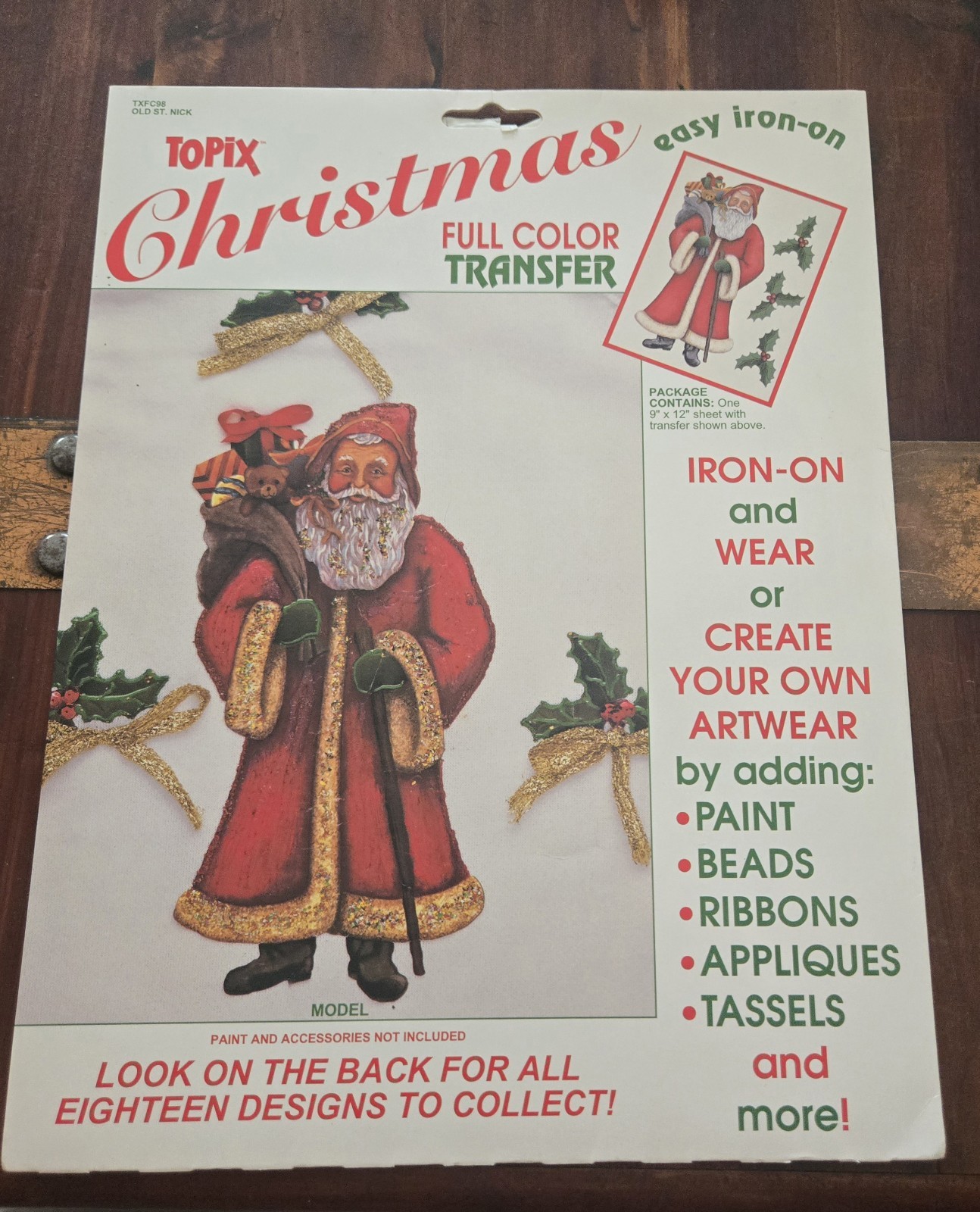 Vintage NOS Topix Iron-On Transfer Old St. Nick Holiday Christmas TXFC08
