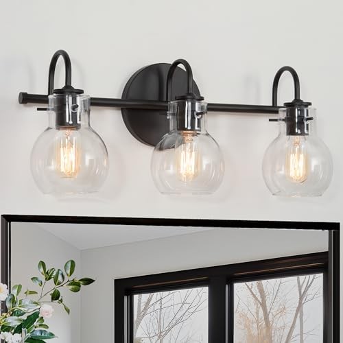  Black Bathroom Vanity Light Fixtures, 3-Light Matte Black Farmhouse Vanity 