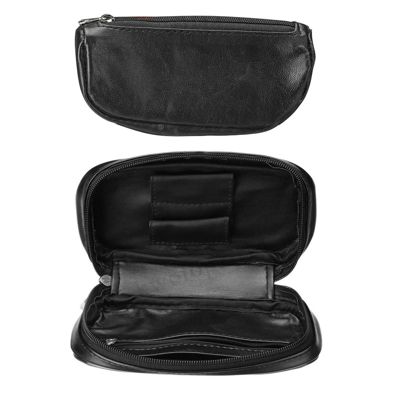 Leather Tobacco Pipe Carrier Pouch with Separate Tobacco Bag Holds 2 Pipes