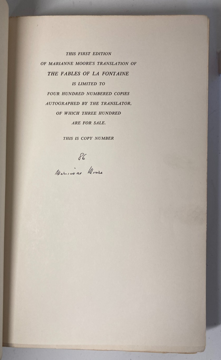 SIGNED Marianne Moore — Fables of La Fontaine (1954) Limited Edition #86/400