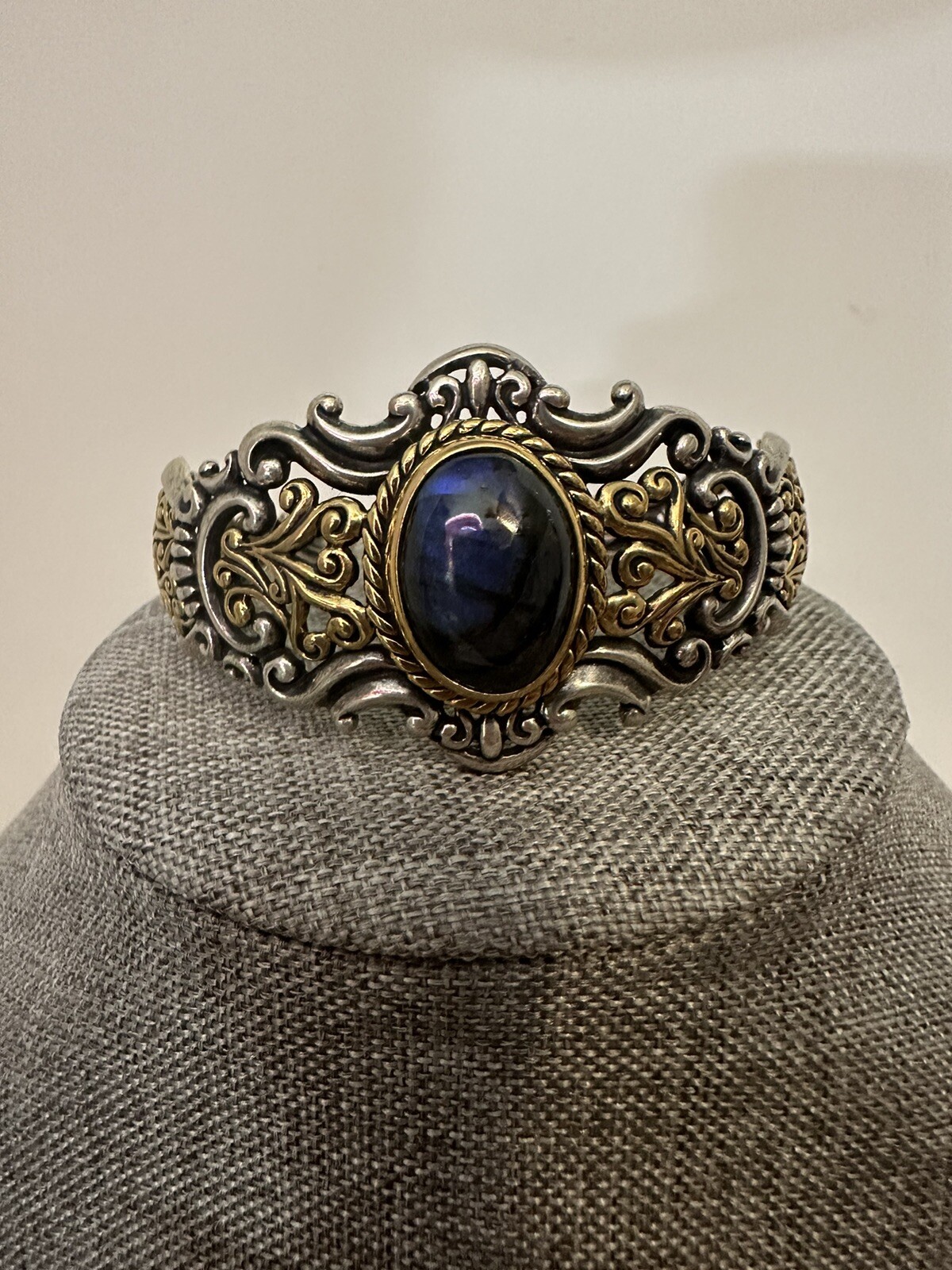 Carolyn Pollack Vintage Sterling Silver & Brass Relios Labradorite cuff Bracelet