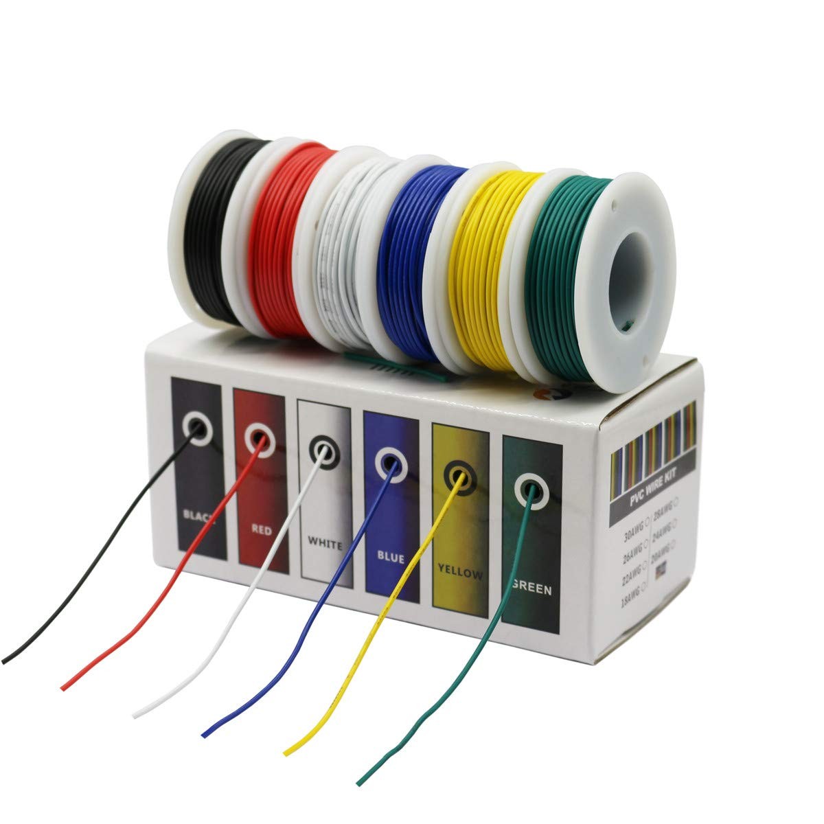CBAZY 26 Gauge Hook Up Wire Kit 6 Colors 32.8ft Stranded PVC Electrical Wire