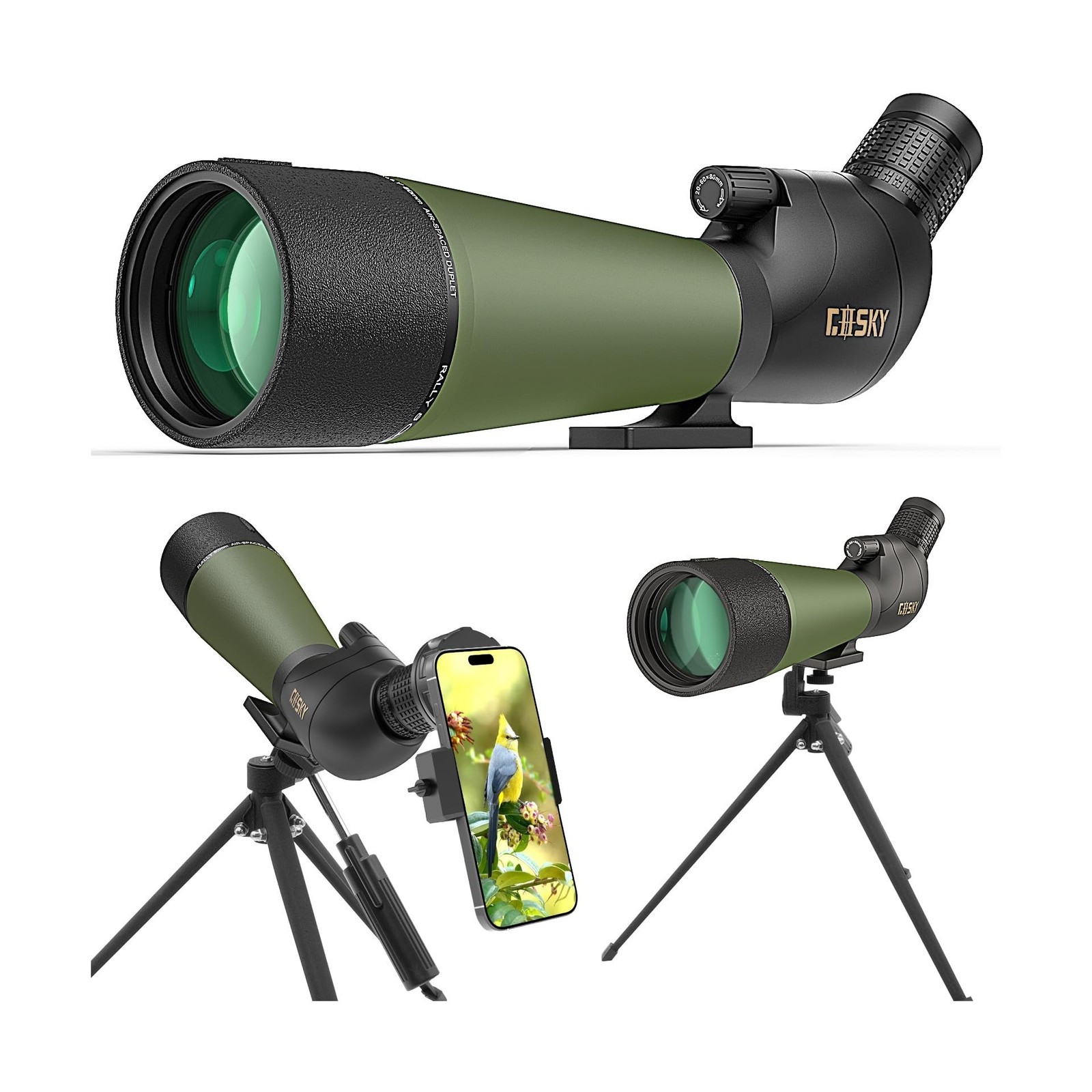Gosky Flagship DiamondEdge 20-60x80 Spotting Scope with Tripod, Carrying Bag ...