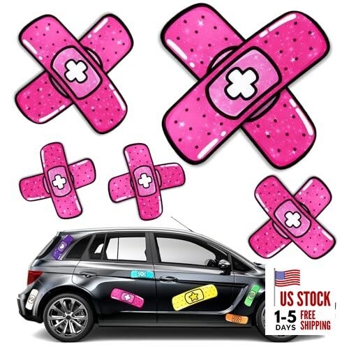 10pcs Bandaid Stickers for car Damage, 4/12inches Funny car Bandaid Pink