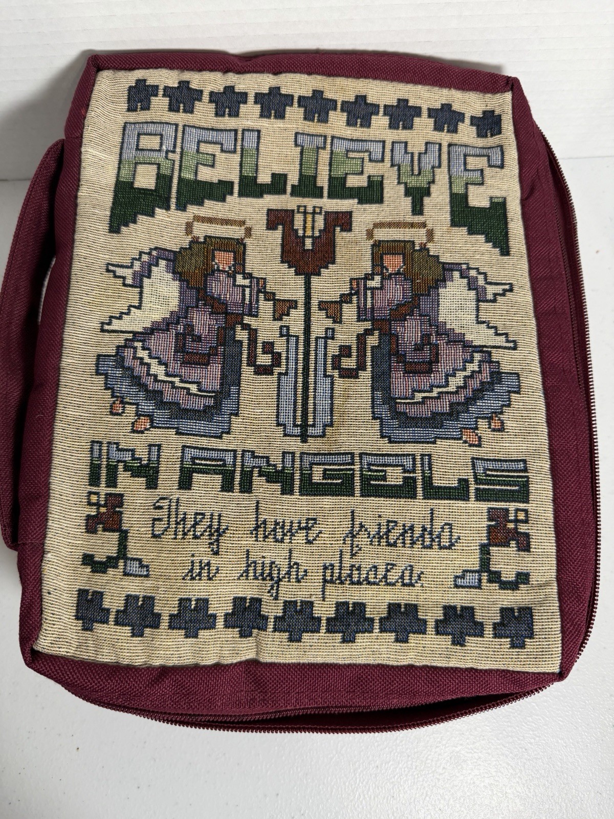 Believe Angels Religious Bible Cover w/ Zipper Cross Pull Prayer Quilt Included