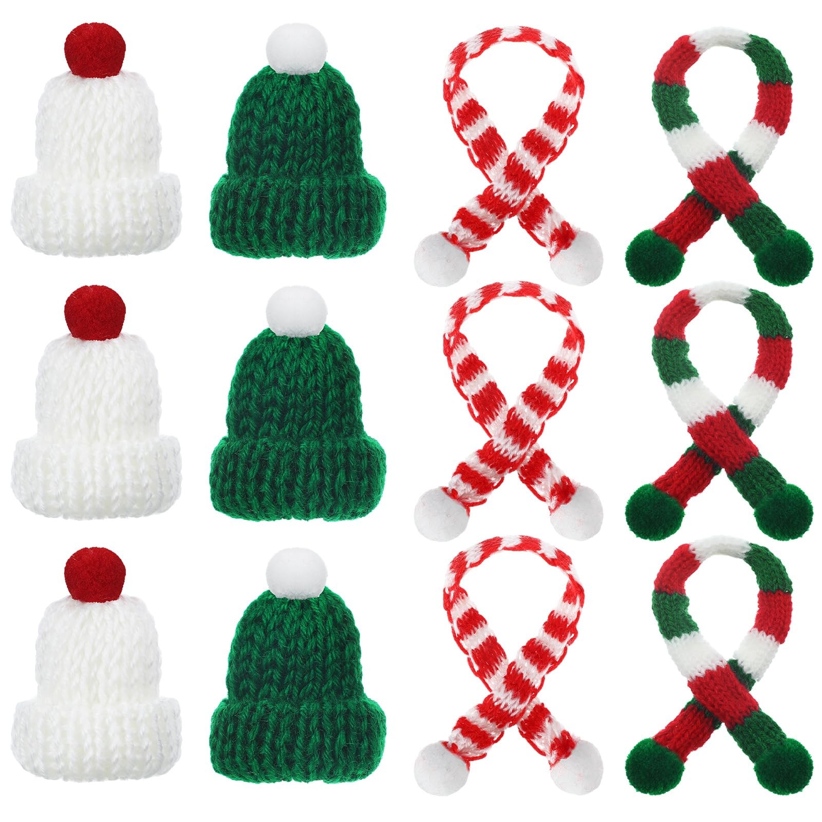 12 Pcs Mini Knit Hat Christmas Scarf Set Tiny Santa Hats Small, Green 