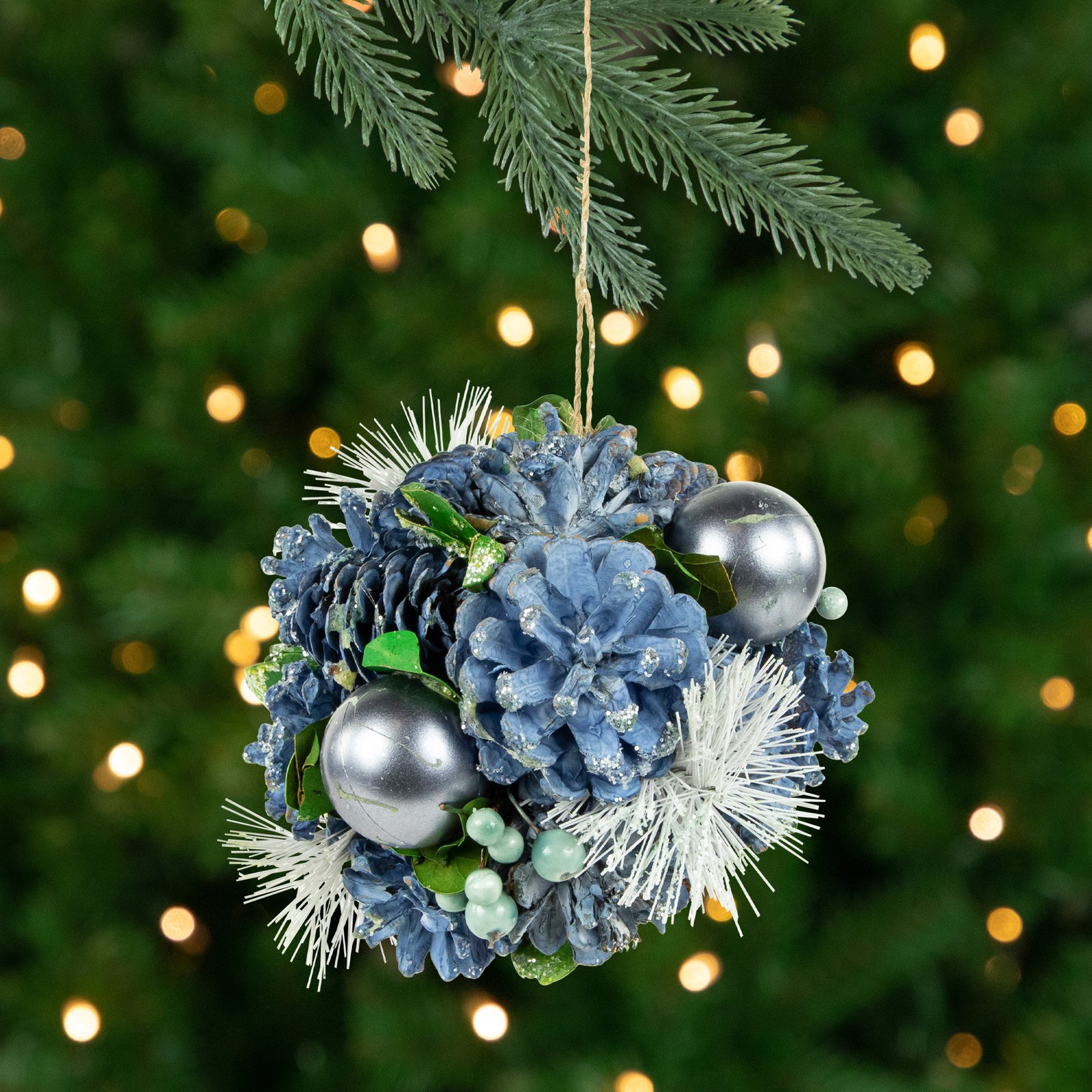 Northlight 5.5" Blue Pinecone and Pine Needle Christmas Ball Ornament