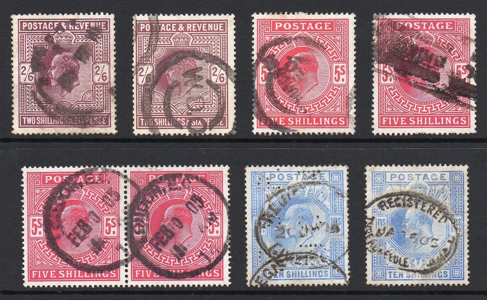 GB 1902 -1911 2/6d Purple 5/- Carmine 10/- Ultramarine Group Good/Fine Used