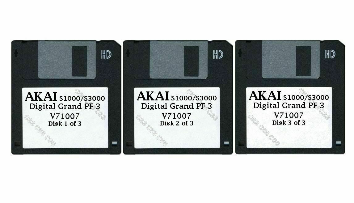 Akai S1000 / S3000 Set of Three Floppy Disks Digital Grand PF 3 V71007