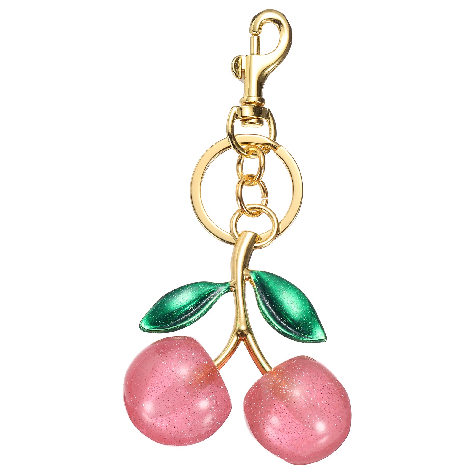 Cherry Keychain for Women Handbags Charm with Key Ring and Clip, Gold-Pink-Green