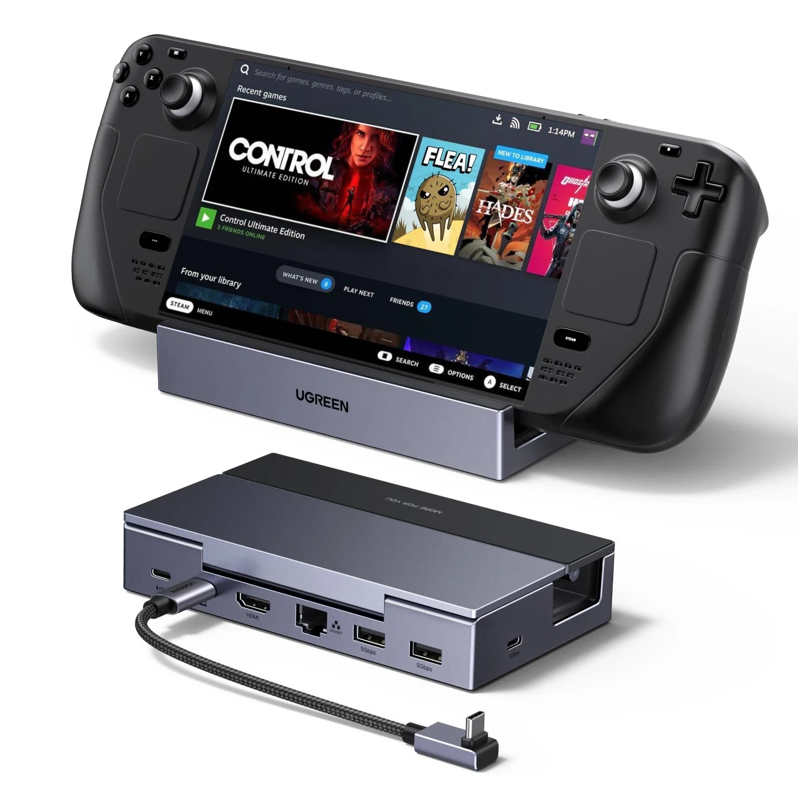 Steam Deck Dock 6-in-1 4K@120Hz HDMI 2.1, 100W PD, USB-A & USB C Grey