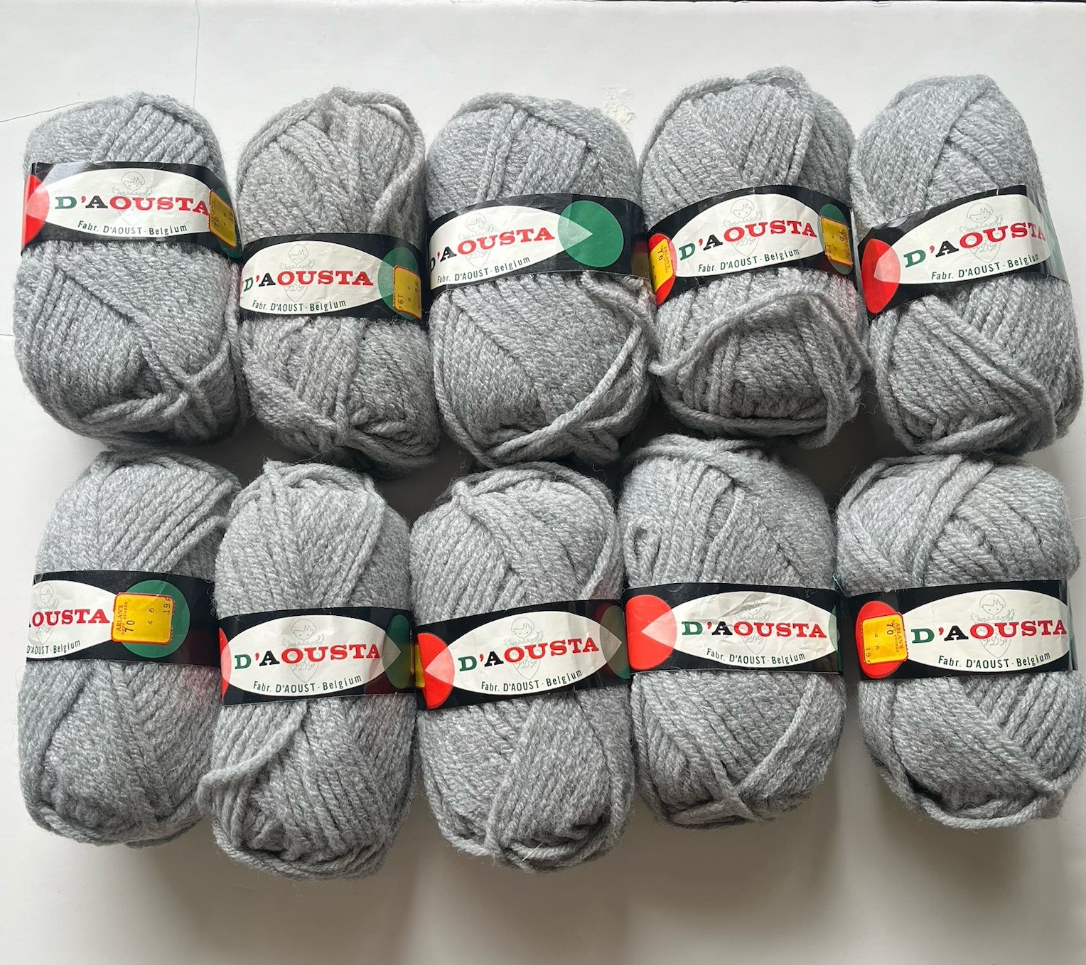 Lot of 10 Vintage D'Aousta Belgium Yarn 50 gram Skien Gray Wool Rayon Vinyon