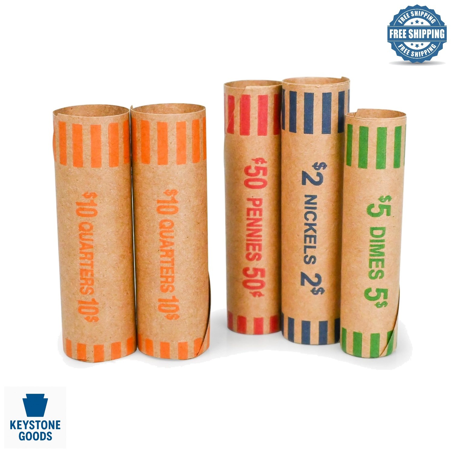 80 Pack Heavy-Duty Kraft Coin Roll Wrappers for Quarters, Nickels, Pennies & ...