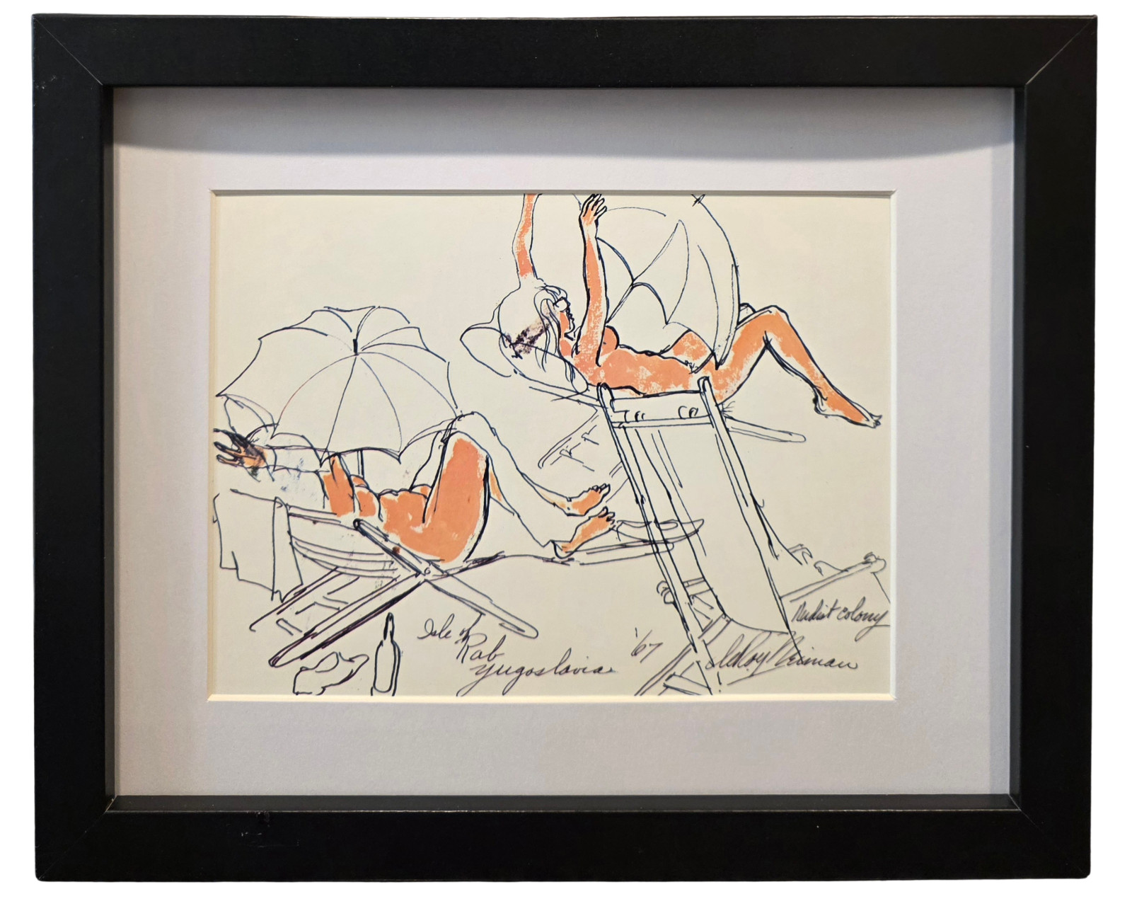 LeRoy Neiman Nudist Colony 1974 Vintage Plate Signed Framed Art Print