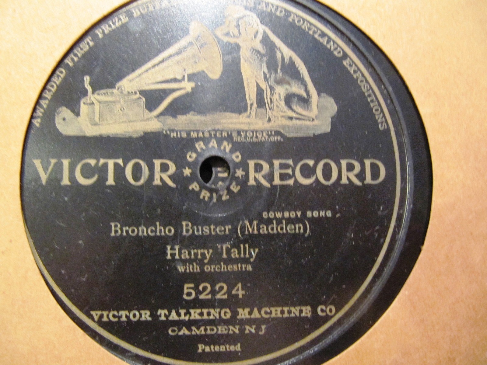 1907 HARRY TALLY Cowboy Song BRONCHO BUSTER Madden Victor Grand Prize 5224 .