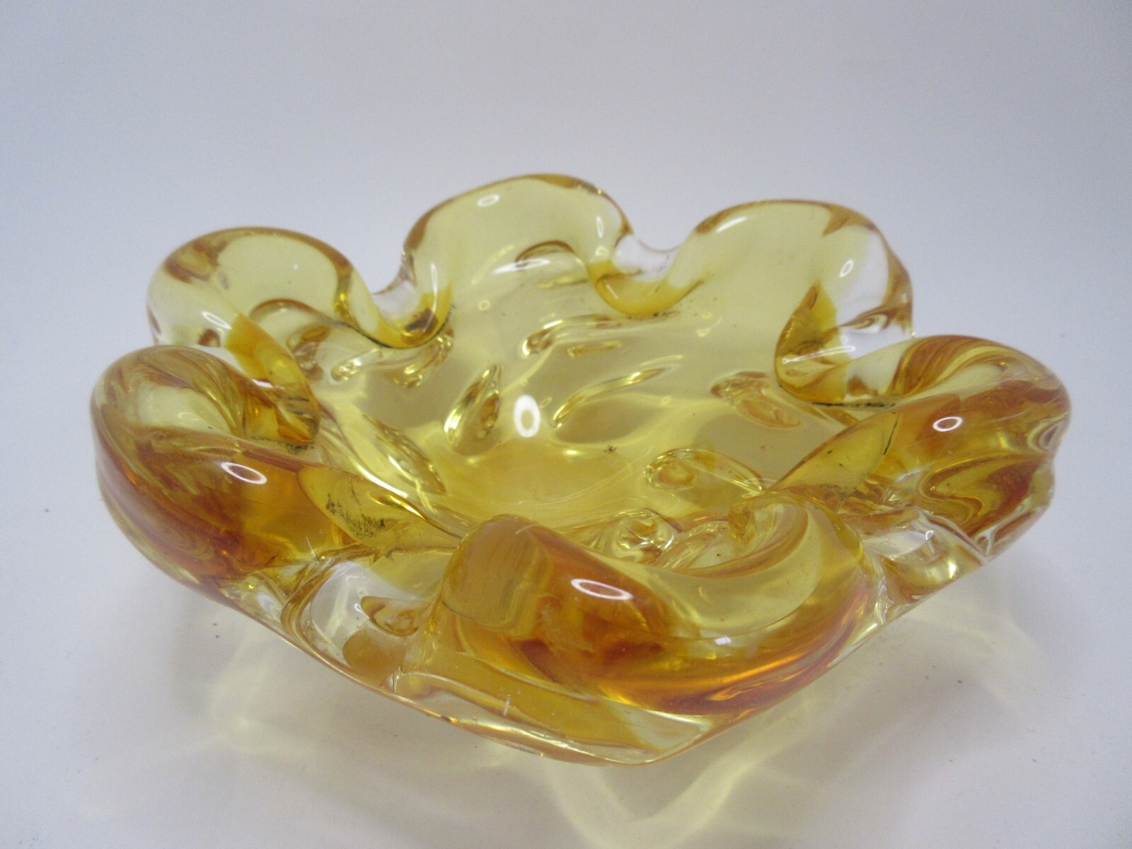 Old Vintage Chalet Alberta Art Glass Mid Century Ashtray Yellow Gold