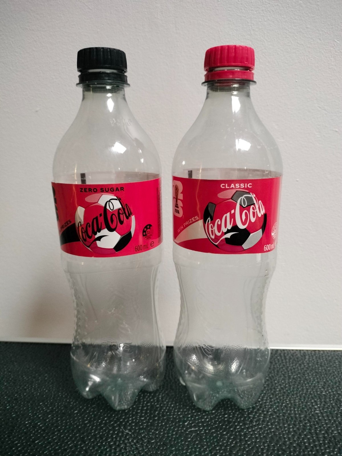 2 x FIFA World Cup Soccer Football Empty Bottles Coca-Cola Bottling Company Pop