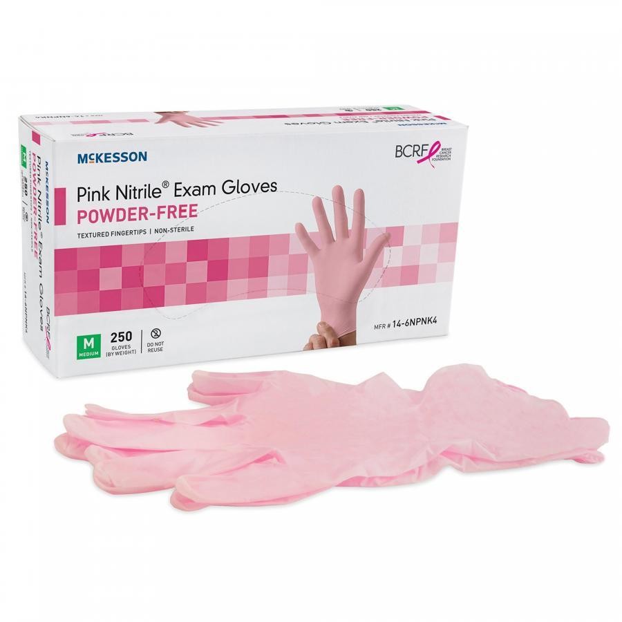 McKesson Pink Nitrile Gloves Medium 9" Pink Powder Free Ambidextrous 250