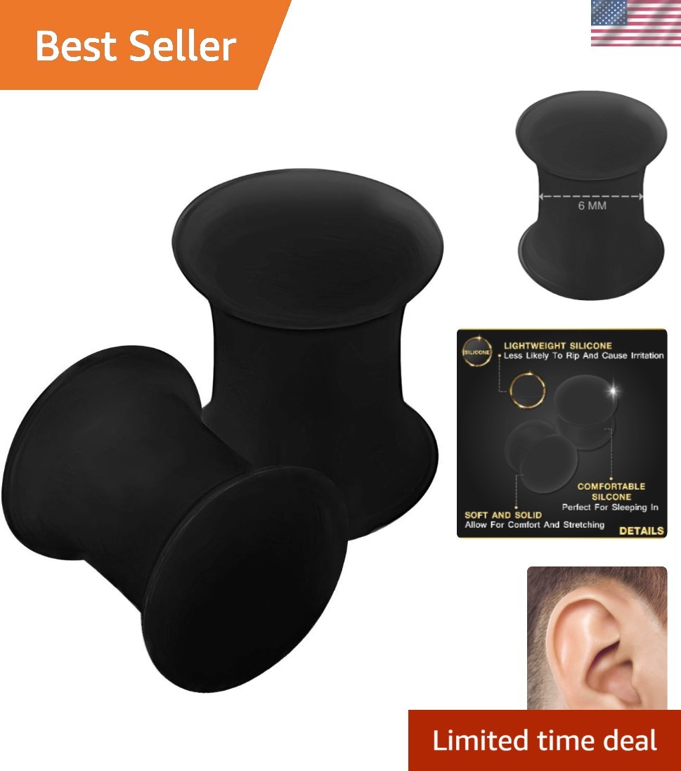 2PCS Silicone Black 2g 6mm Double Flared Saddle Earring Stretcher Ear Gauge P...