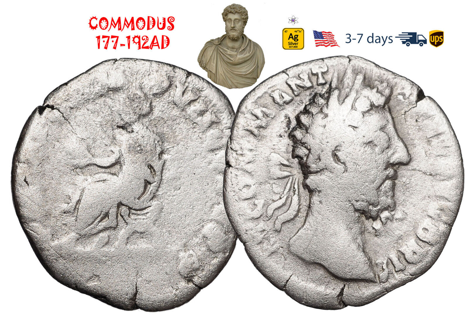 Ancient Roman Empire Coin Silver Denarius COMMODUS 177 - 192 AD Authentic #31962