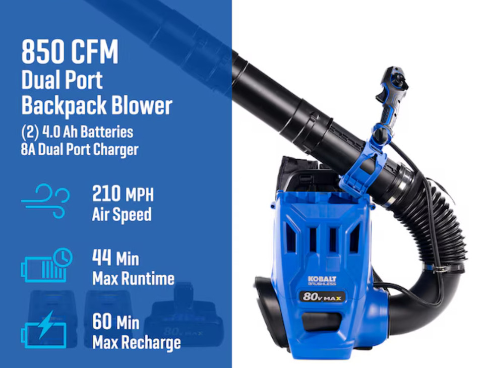 Kobalt 80V Cordless Backpack Leaf Blower 850 CFM 210 MPH Hot Sale